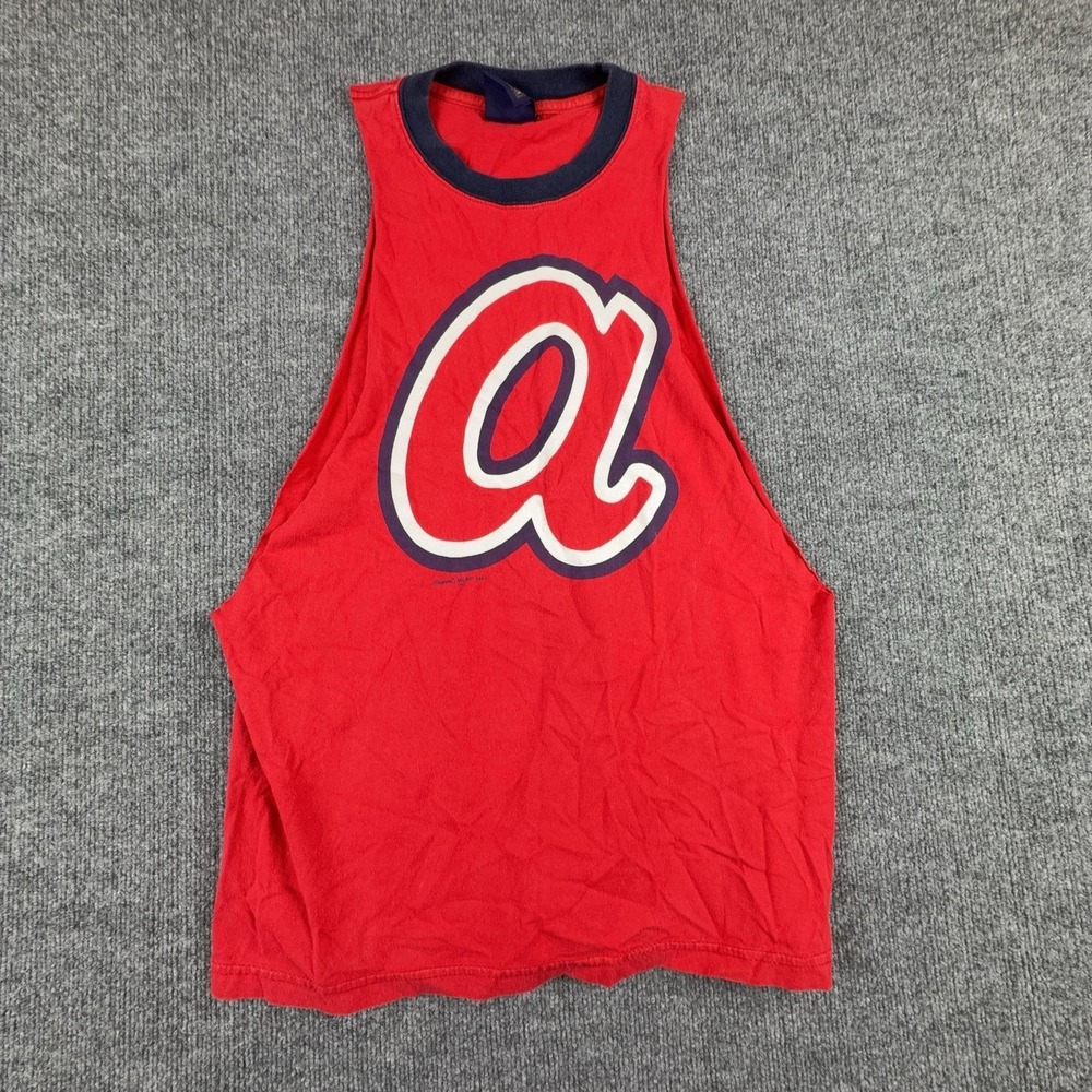 Vintage Atlanta Braves Shirt Mens Medium Red MLB Baseball Tank Top Majestic 2003